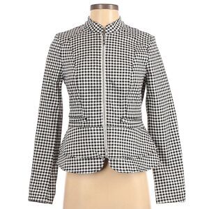White House Black Market Long Sleeve Gingham Print Jacket - Black/White L